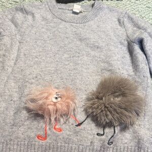 Crew cuts Kids' Sweater with Pink and Gray Pom-Poms